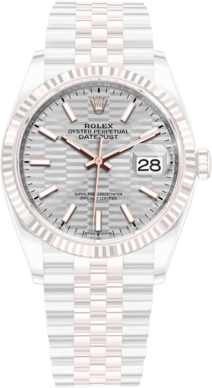 Rolex,Datejust 36 36mm,36mm,Rose Gold,Stainless Steel,Silver,Automatic,Day,70hours,126231,126231-0033