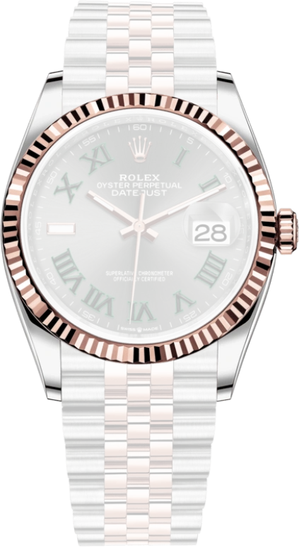Rolex,Datejust 36 36mm,36mm,Rose Gold,Stainless Steel,Grey,Automatic,Day,70hours,126231,126231-0029