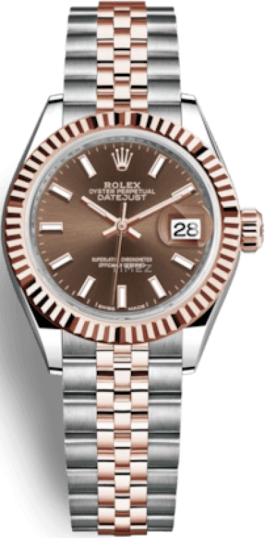 Rolex,Lady-Datejust 28mm,28mm,Rose Gold,Stainless Steel,Brown,Chocolate,Automatic,Day,55hours,279171,279171-0017