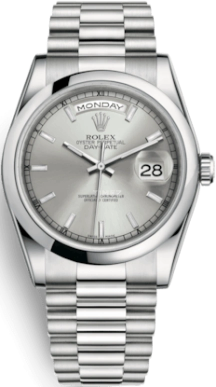 Rolex,Day-Date 36 36mm,36mm,Platinum,Silver,Automatic,Date,Day,118206,118206-0039