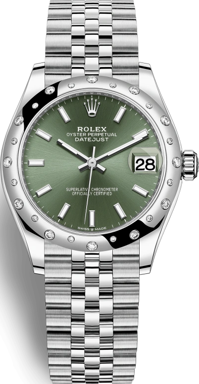 Rolex,Datejust 31 31mm,31mm,White Gold,Stainless Steel,Green,Automatic,Day,55hours,278344RBR,278344RBR-0020