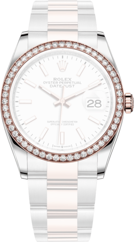 Rolex,Datejust 36 36mm,36mm,Rose Gold,Stainless Steel,White,Automatic,Day,70hours,126281RBR,126281RBR-0006