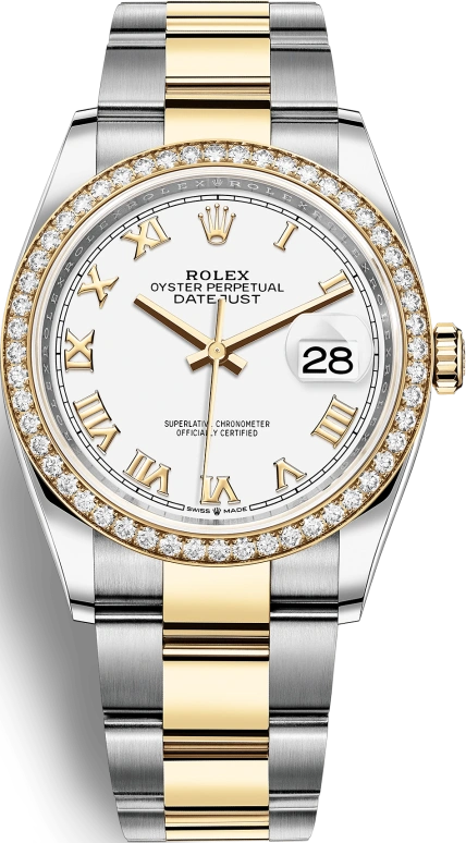 Rolex,Datejust 36 36mm,36mm,Yellow Gold,Oystersteel,White,Automatic,Day,70hours,126283RBR,126283RBR-0016