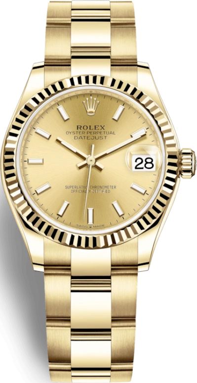 Rolex,Datejust 31 31mm,31mm,Yellow Gold,Champagne,Automatic,Day,55hours,278278,278278-0039