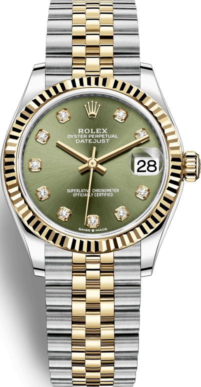 Rolex,Datejust 31 31mm,31mm,Yellow Gold,Stainless Steel,Green,Automatic,Day,55hours,278273,278273-0030