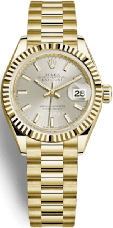 Rolex,Lady-Datejust 28mm,28mm,Yellow Gold,Silver,Automatic,Day,55hours,279178,279178-0005