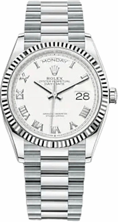 Rolex,Day-Date 36 36mm,36mm,Platinum,White,Automatic,Date,Day,128236,128236-0007