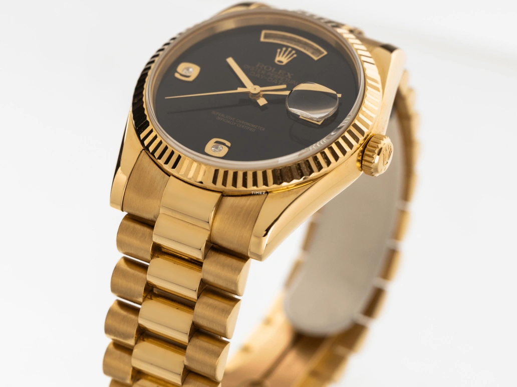Rolex,Day-Date 36 36mm,36mm,Yellow Gold,Black,Automatic,Date,Day,118238 Onyx Arabic