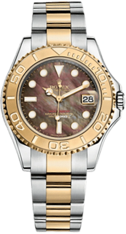 Rolex,Yacht-Master 35mm,35mm,Yellow Gold,Oystersteel,Black,Brown,Automatic,Day,48hours,168623,168623-0018