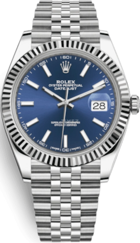 Rolex,Datejust 41 41mm,41mm,White Gold,Stainless Steel,Blue,Automatic,Day,70hours,126334,126334-0002