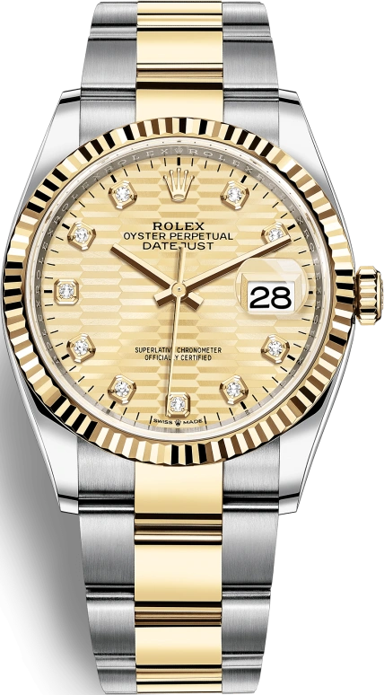 Rolex,Datejust 36 36mm,36mm,Yellow Gold,Stainless Steel,Champagne,Automatic,Day,70hours,126233,126233-0046