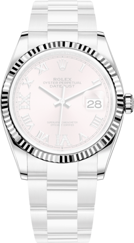 Rolex,Datejust 36 36mm,36mm,White Gold,Stainless Steel,Pink,Automatic,Day,70hours,126234,126234-0032