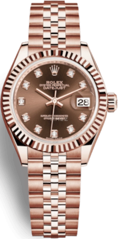 Rolex,Lady-Datejust 28mm,28mm,Rose Gold,Brown,Automatic,Day,55hours,279175,279175-0010