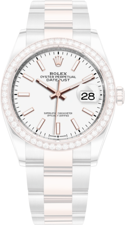 Rolex,Datejust 36 36mm,36mm,Rose Gold,Stainless Steel,White,Automatic,Day,70hours,126281RBR,126281RBR-0006