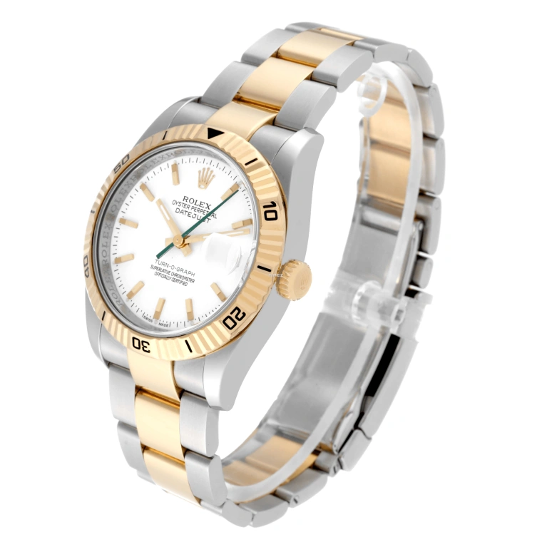 Rolex,Datejust 36 36mm,36mm,Stainless Steel,Yellow Gold,White,Automatic,Day,48hours,116263 Turn,116263 Turn-O-Graph white Oyster Green Hand