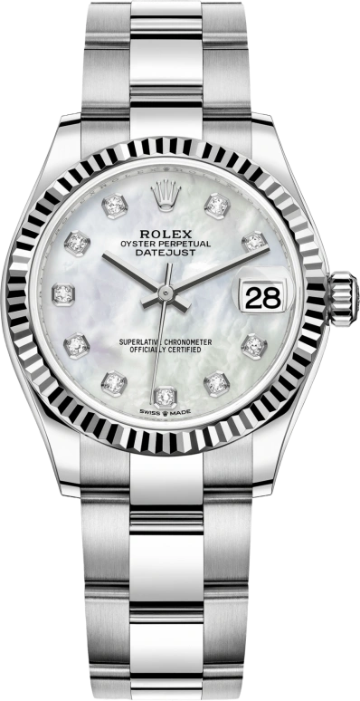Rolex,Datejust 31 31mm,31mm,White Gold,Stainless Steel,White,Automatic,Day,55hours,278274,278274-0005