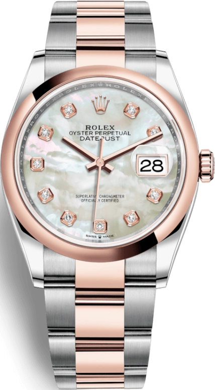 Rolex,Datejust 36 36mm,36mm,Oystersteel,Everose Gold,White,Automatic,Day,70hours,126201,126201-0022