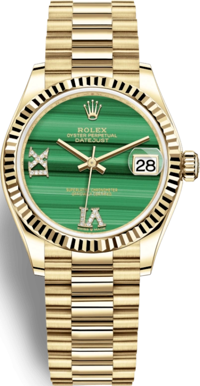 Rolex,Datejust 31 31mm,31mm,Yellow Gold,Green,Automatic,Day,55hours,278278,278278-0004