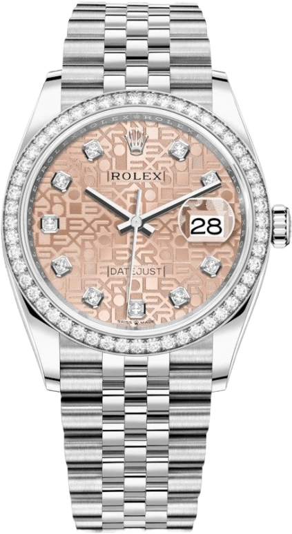 Rolex,Datejust 36 36mm,36mm,White Gold,Stainless Steel,Pink,Automatic,Day,70hours,126284RBR,126284RBR-0015
