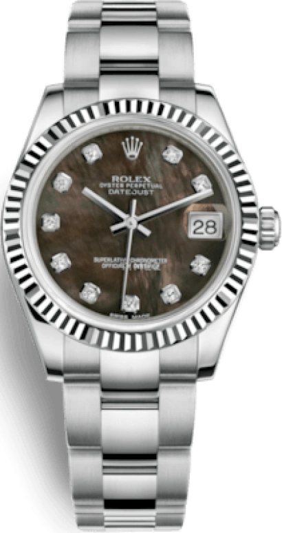 Rolex,Datejust 31 31mm,31mm,White Gold,Stainless Steel,Black,Automatic,Day,48hours,178274,178274-0051