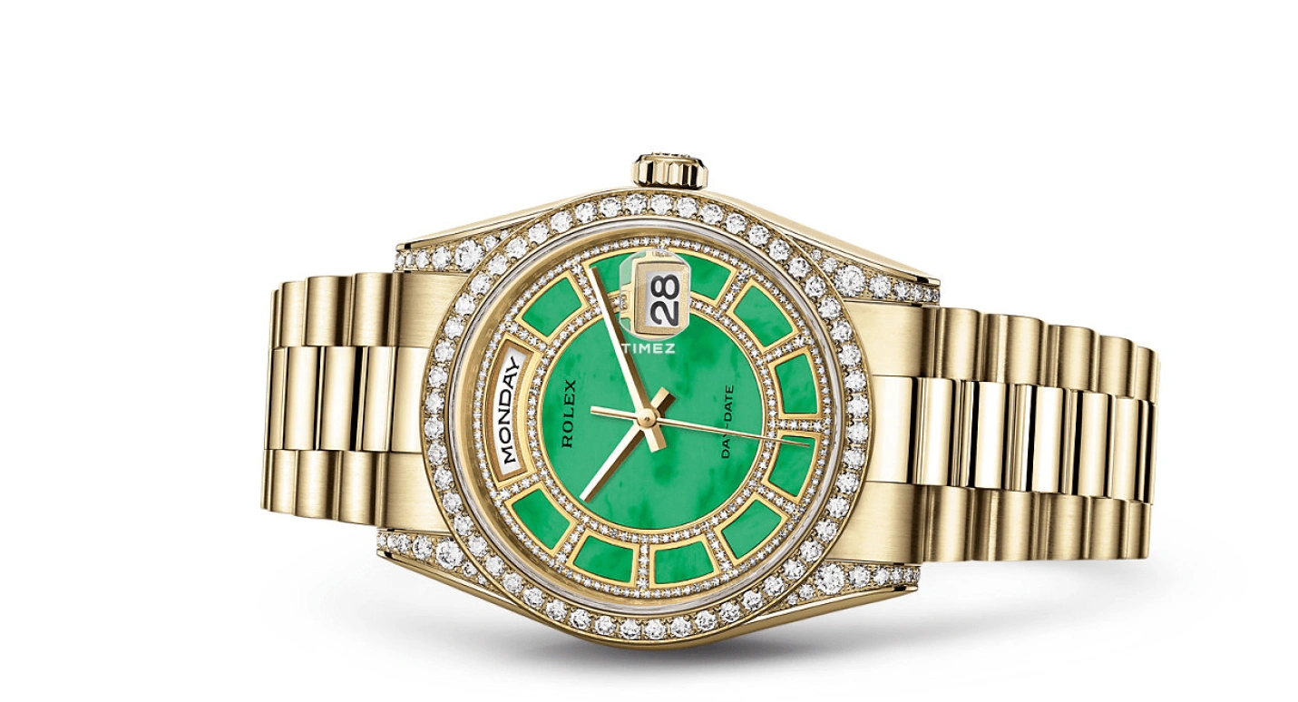 Rolex,Day-Date 36 36mm,36mm,Yellow Gold,Green,Automatic,Date,Day,118388,118388-0157