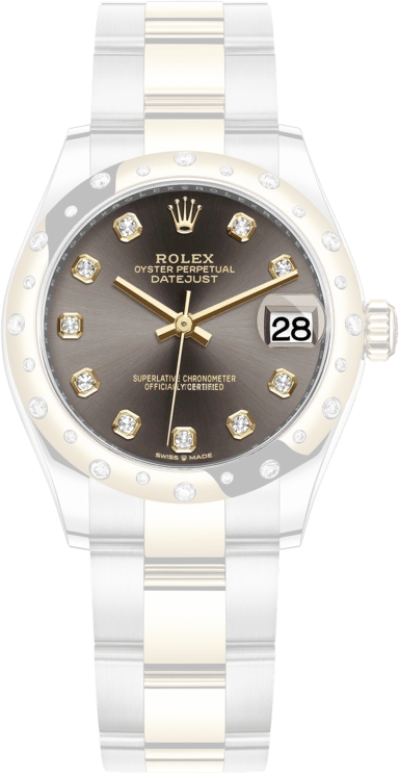 Rolex,Datejust 31 31mm,31mm,Yellow Gold,Stainless Steel,Grey,Automatic,Day,55hours,278343RBR,278343RBR-0021