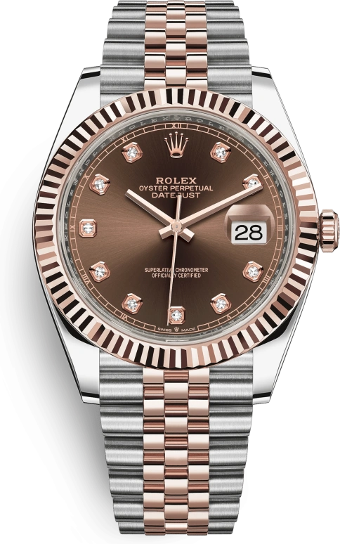 Rolex,Datejust 41 41mm,41mm,Rose Gold,Stainless Steel,Brown,Automatic,Day,70hours,126331,126331-0004