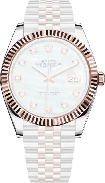 Rolex,Datejust 41 41mm,41mm,Rose Gold,Stainless Steel,White,Automatic,Day,70hours,126331,126331-0014