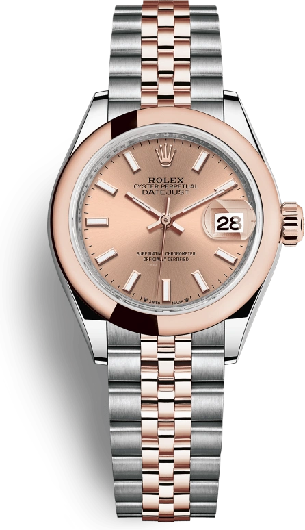 Rolex,Lady-Datejust 28mm,28mm,Rose Gold,Stainless Steel,Pink,Rose Gold,Automatic,Day,55hours,279161,279161-0023