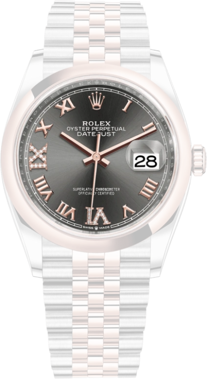 Rolex,Datejust 36 36mm,36mm,Oystersteel,Everose Gold,Grey,Automatic,Day,70hours,126201,126201-0023
