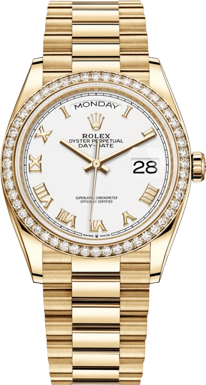 Rolex,Day-Date 36 36mm,36mm,Yellow Gold,White,Automatic,Date,Day,128348RBR,128348RBR-0042