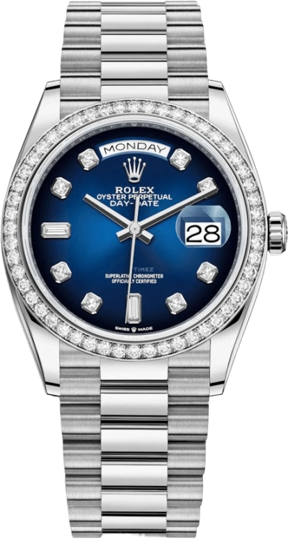 Rolex,Day-Date 36 36mm,36mm,White Gold,Blue,Automatic,Date,Day,128349RBR,128349RBR-0010