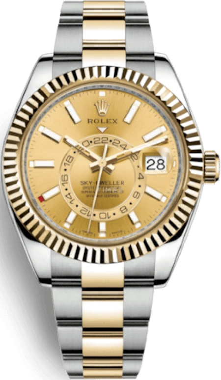 Rolex,Sky-Dweller 42mm,42mm,Yellow Gold,Stainless Steel,Champagne,Automatic,Annual Calendar,Month,Date,326933,326933-0001