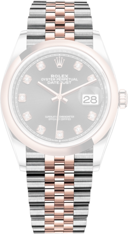 Rolex,Datejust 36 36mm,36mm,Rose Gold,Stainless Steel,Black,Automatic,Day,70hours,126201,126201-0019