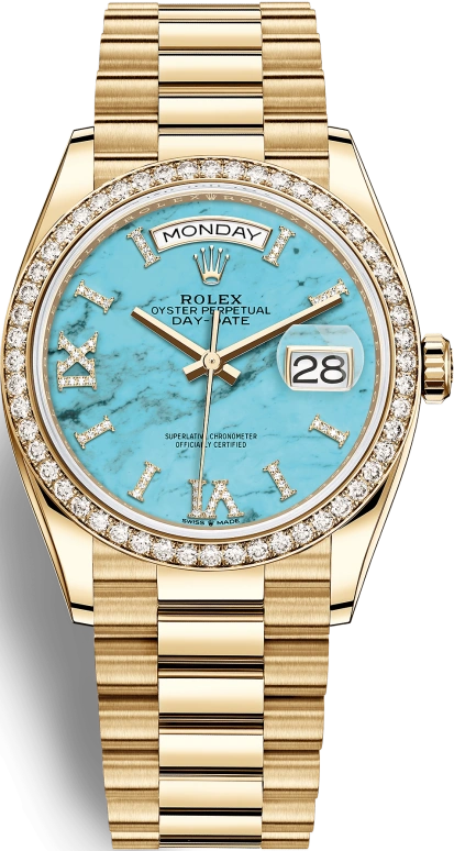 Rolex,Day-Date 36 36mm,36mm,Yellow Gold,Blue,Ice Blue,Automatic,Date,Day,Georgina Rodríguez,128348RBR,128348RBR-0037
