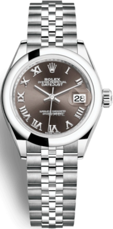 Rolex,Lady-Datejust 28mm,28mm,Stainless Steel,Grey,Automatic,Day,55hours,279160,279160-0011