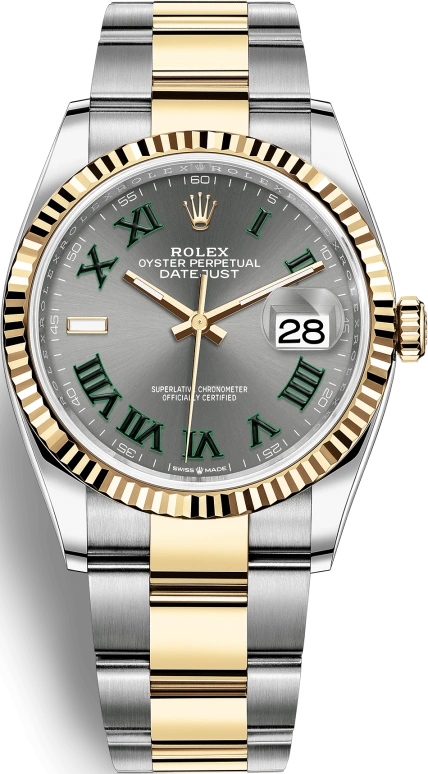 Rolex,Datejust 36 36mm,36mm,Oystersteel,Yellow Gold,Grey,Automatic,Day,70hours,126233,126233-0036