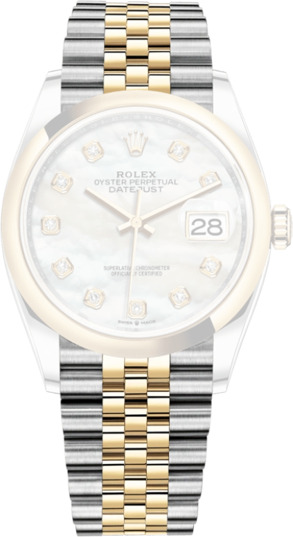 Rolex,Datejust 36 36mm,36mm,Yellow Gold,Stainless Steel,White,Automatic,Day,70hours,126203,126203-0023