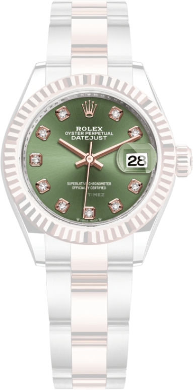 Rolex,Lady-Datejust 28mm,28mm,Rose Gold,Stainless Steel,Green,Automatic,Day,55hours,279171,279171-0008