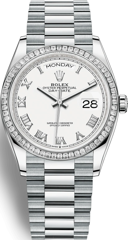 Rolex,Day-Date 36 36mm,36mm,Platinum,White,Automatic,Date,Day,128396TBR,128396TBR-0010