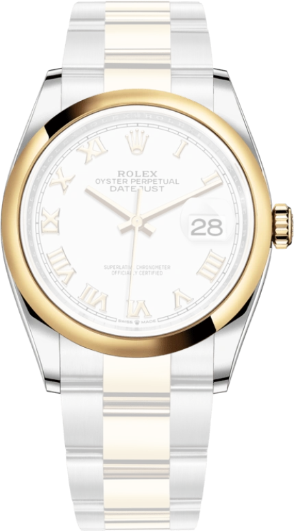 Rolex,Datejust 36 36mm,36mm,Yellow Gold,Stainless Steel,White,Automatic,Day,70hours,126203,126203-0030