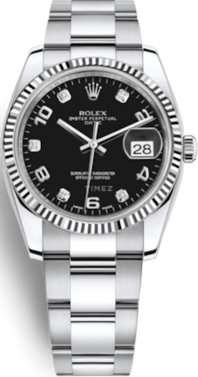 Rolex,Date 34mm,34mm,White Gold,Oystersteel,Black,Automatic,Day,48hours,115234,115234-0011