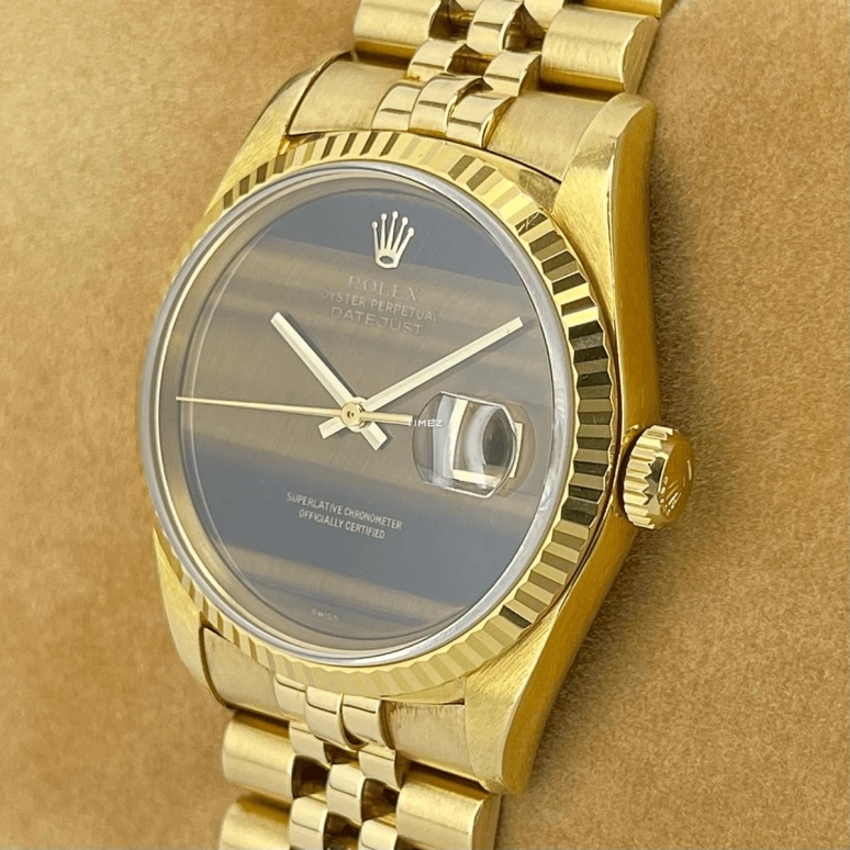 Rolex,Datejust 36 36mm,36mm,Yellow Gold,Black,Brown,Yellow,Automatic,Day,48hours,16238 Tiger Eye