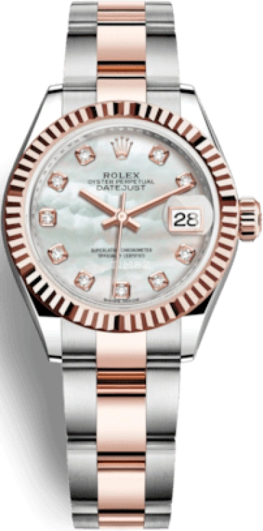 Rolex,Lady-Datejust 28mm,28mm,Rose Gold,Stainless Steel,White,Automatic,Day,55hours,279171,279171-0014