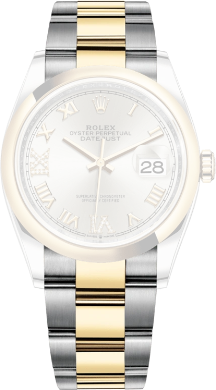 Rolex,Datejust 36 36mm,36mm,Yellow Gold,Stainless Steel,Silver,Automatic,Day,70hours,126203,126203-0032
