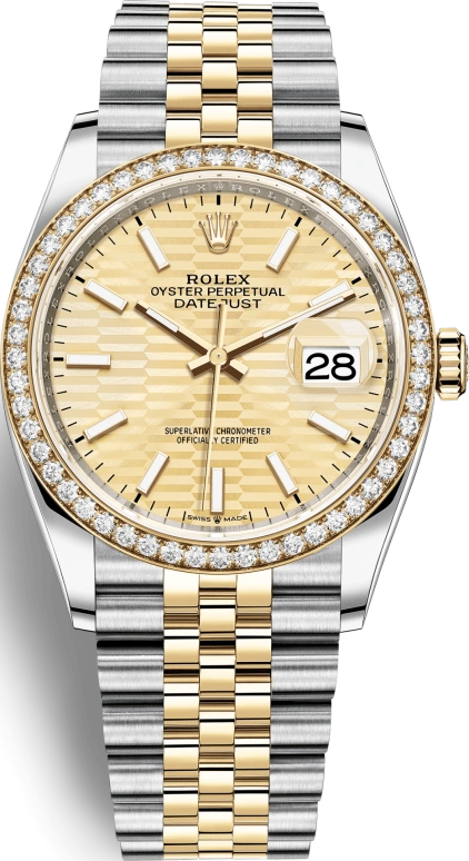 Rolex,Datejust 36 36mm,36mm,Yellow Gold,Stainless Steel,Champagne,Automatic,Day,70hours,126283RBR,126283RBR-0025