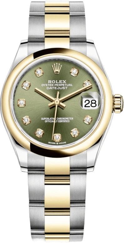 Rolex,Datejust 31 31mm,31mm,Yellow Gold,Stainless Steel,Green,Automatic,Day,55hours,278243,278243-0029