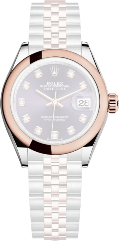 Rolex,Lady-Datejust 28mm,28mm,Rose Gold,Stainless Steel,Purple,Automatic,Day,55hours,279161,279161-0015