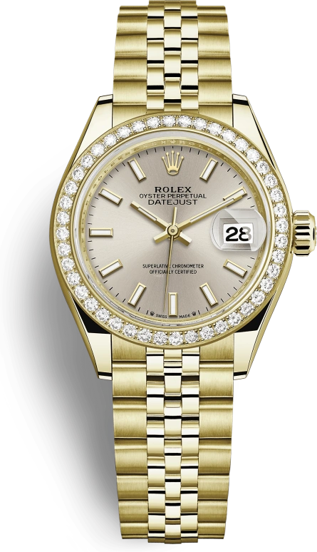Rolex,Lady-Datejust 28mm,28mm,Yellow Gold,Silver,Automatic,Day,55hours,279138RBR,279138RBR-0012