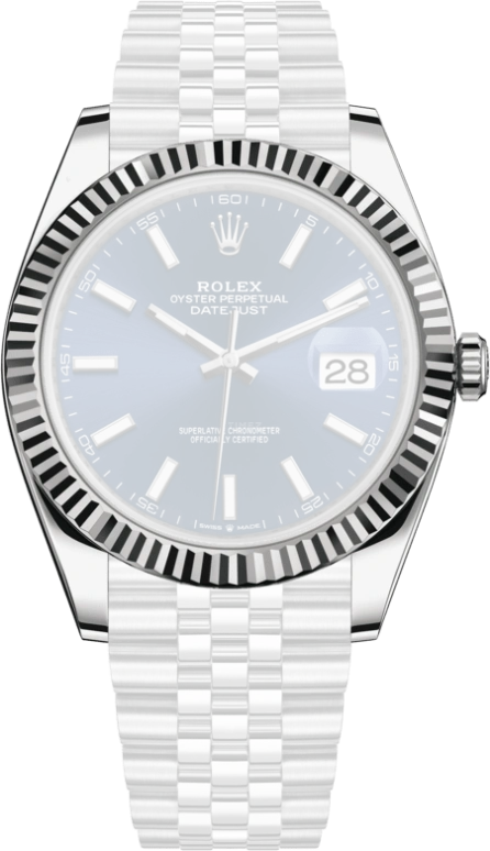 Rolex,Datejust 41 41mm,41mm,White Gold,Stainless Steel,Blue,Automatic,Day,70hours,126334,126334-0002